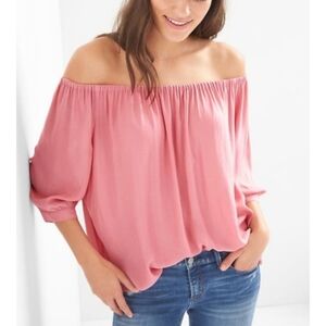 GAP Women's Dusty Pink Drapey Off-Shoulder Elbow Sleeves Peasant Blouse Top- XL